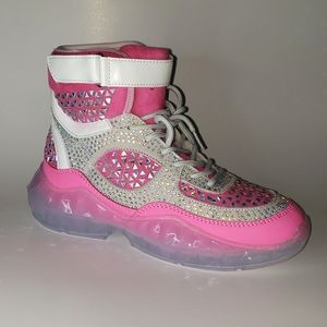 HI TOP LACE UP PINK RHINESTONE SNEAKERS